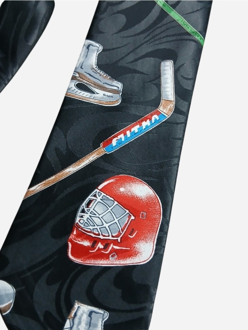 Vintage Marco Polo Italian Style Ice Hockey Novelty Necktie Mens Black Sports View 2